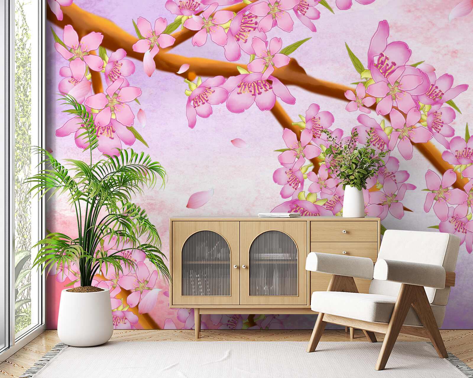 Fotobehang mooie roze knoppen bloeien aan de takken