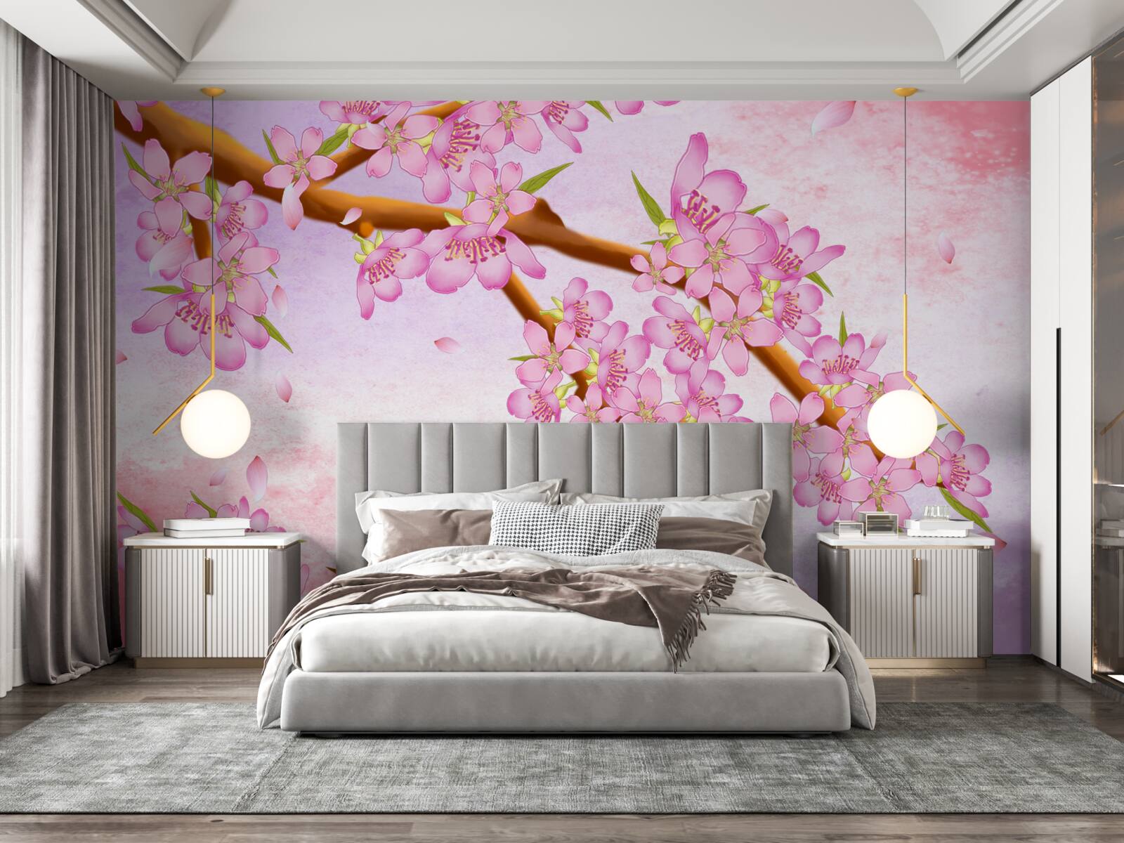 Fotobehang mooie roze knoppen bloeien aan de takken