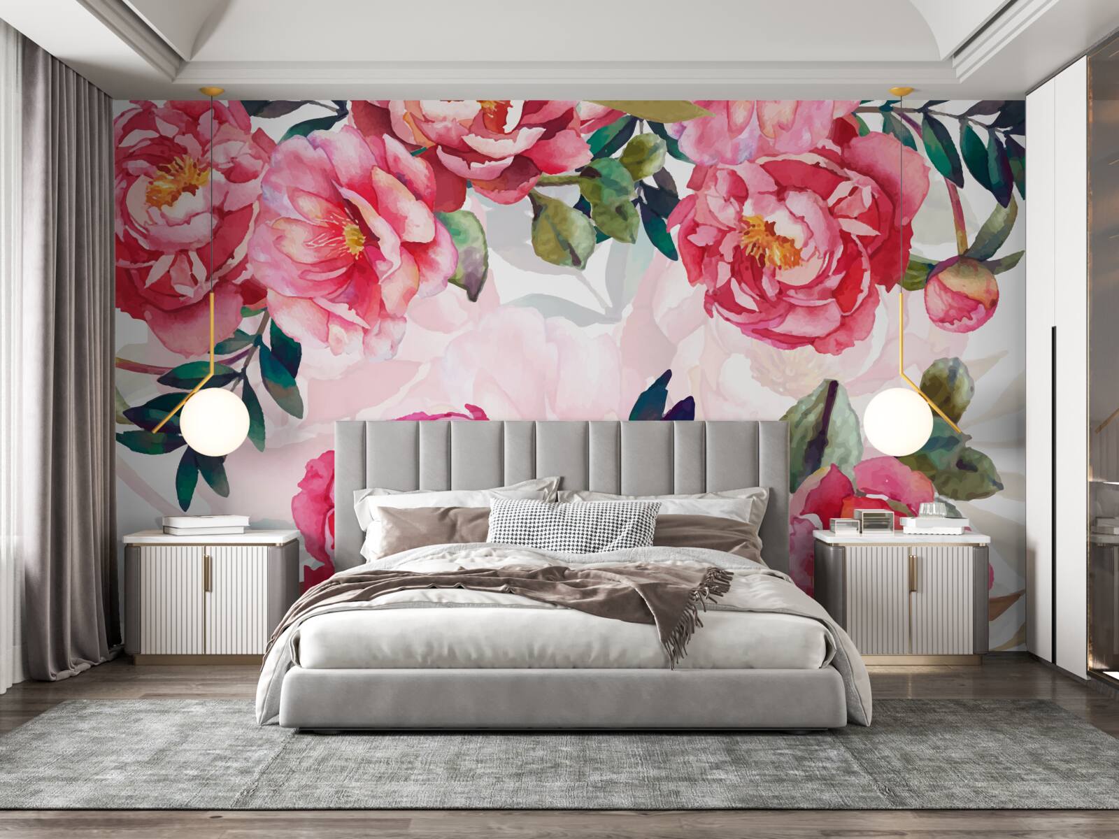 Fotobehang pioenen zijn groot en scharlakenrood van kleur