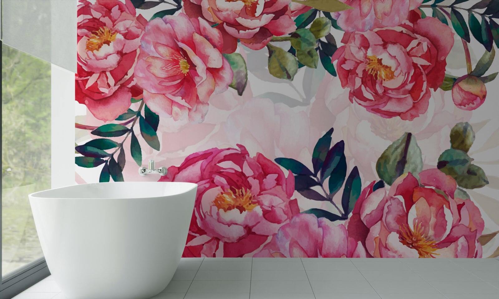 Fotobehang pioenen zijn groot en scharlakenrood van kleur