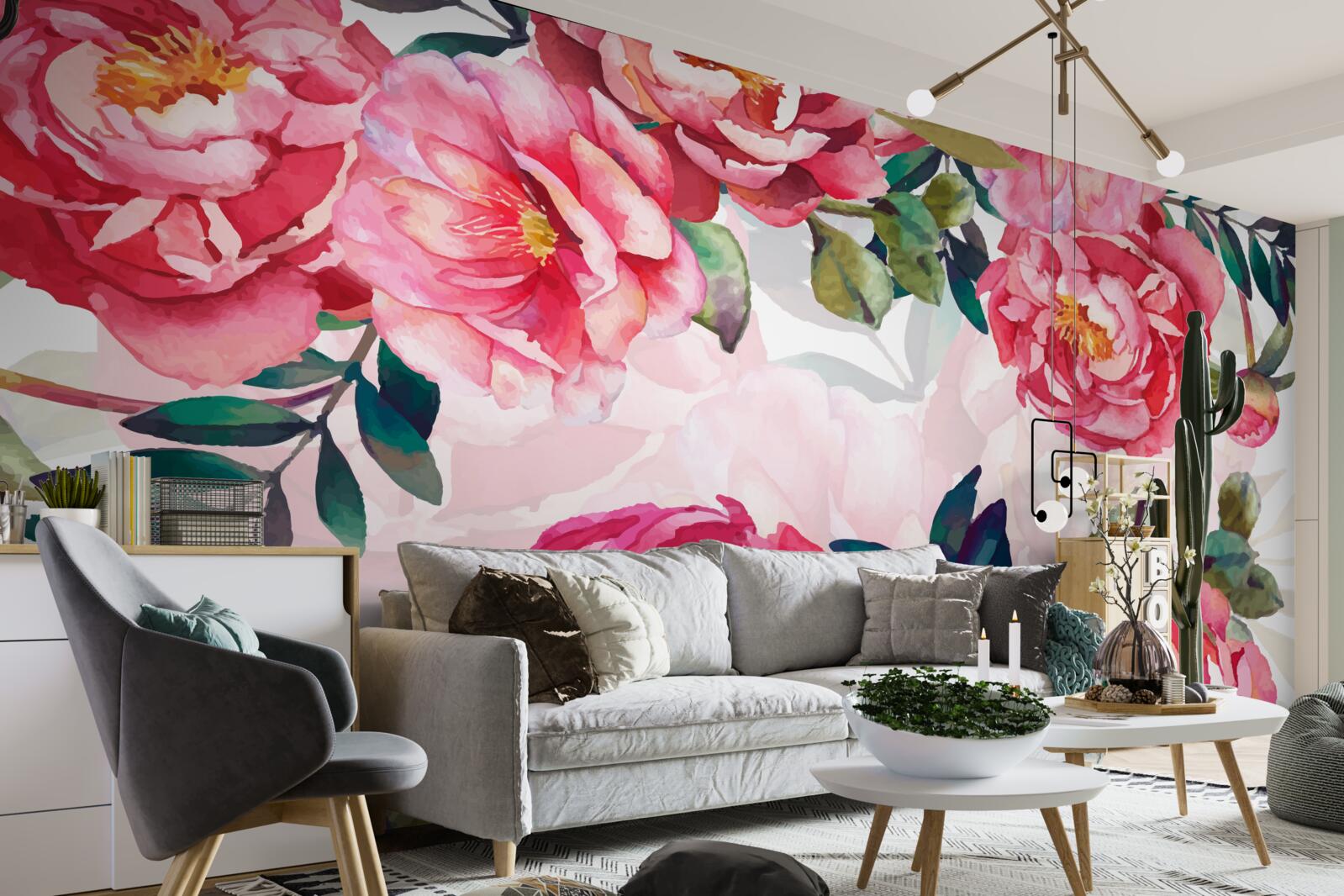 Fotobehang pioenen zijn groot en scharlakenrood van kleur