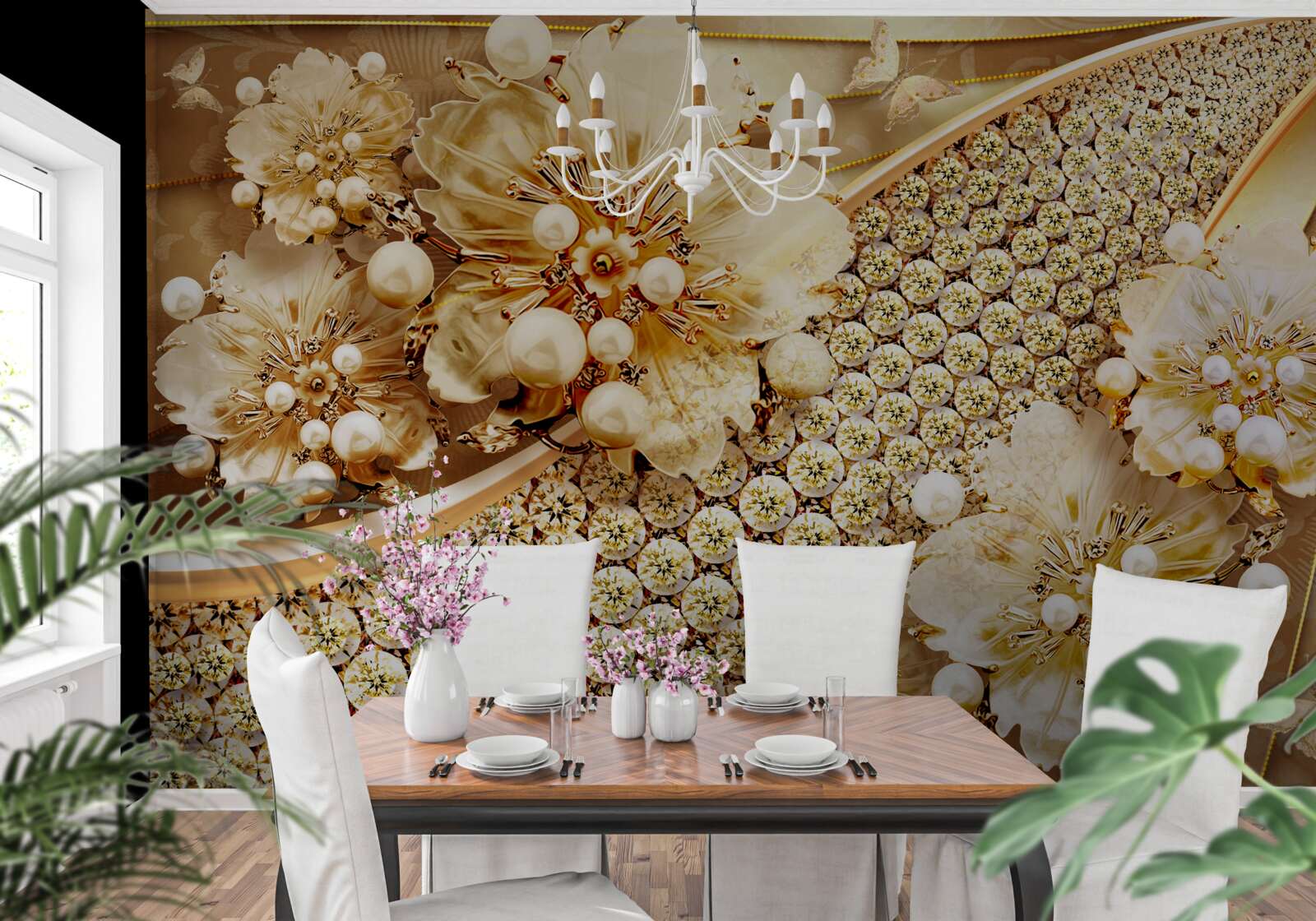 Fotobehang gouden en gouden parelkleuren