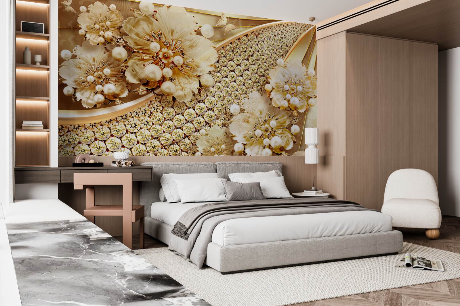 Fotobehang gouden en gouden parelkleuren