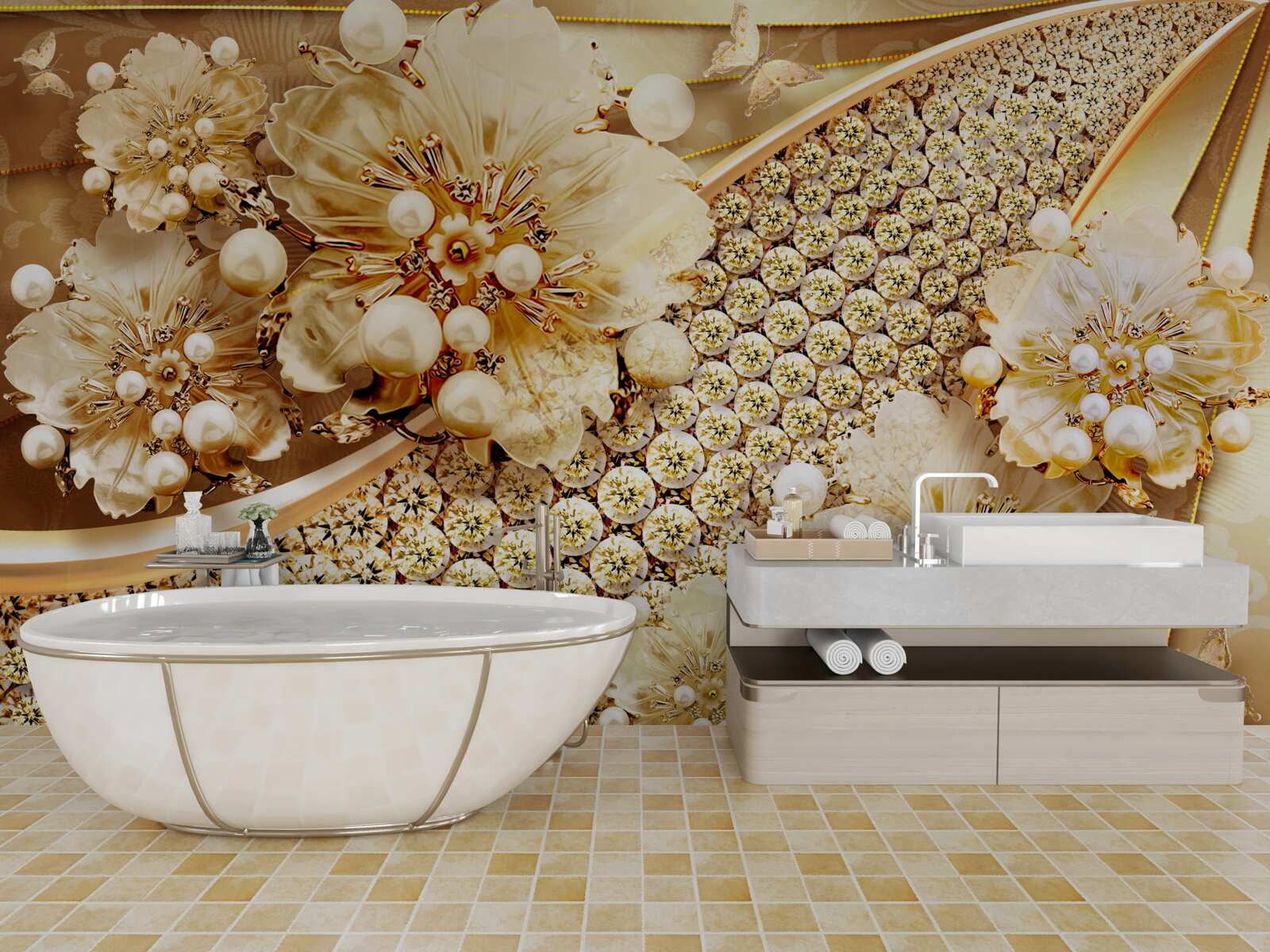 Fotobehang gouden en gouden parelkleuren