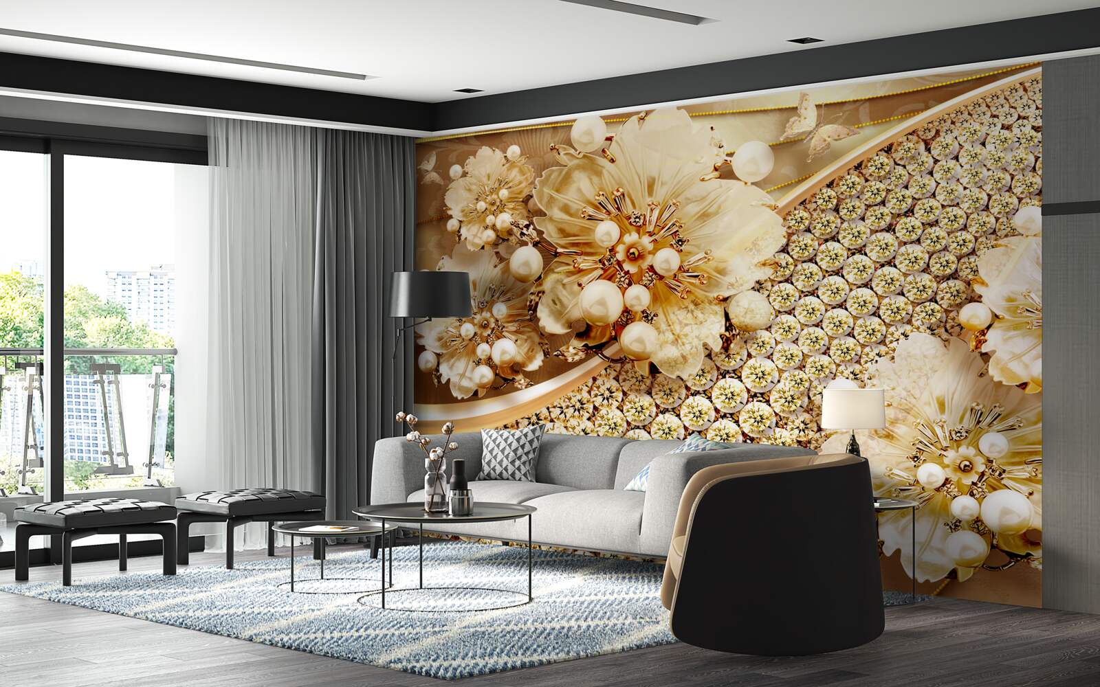 Fotobehang gouden en gouden parelkleuren