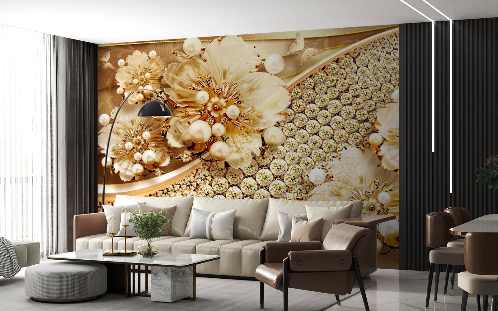 Fotobehang gouden en gouden parelkleuren