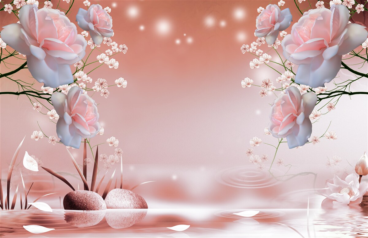 Fotobehang bloemen bij het water, knoppen gaan open