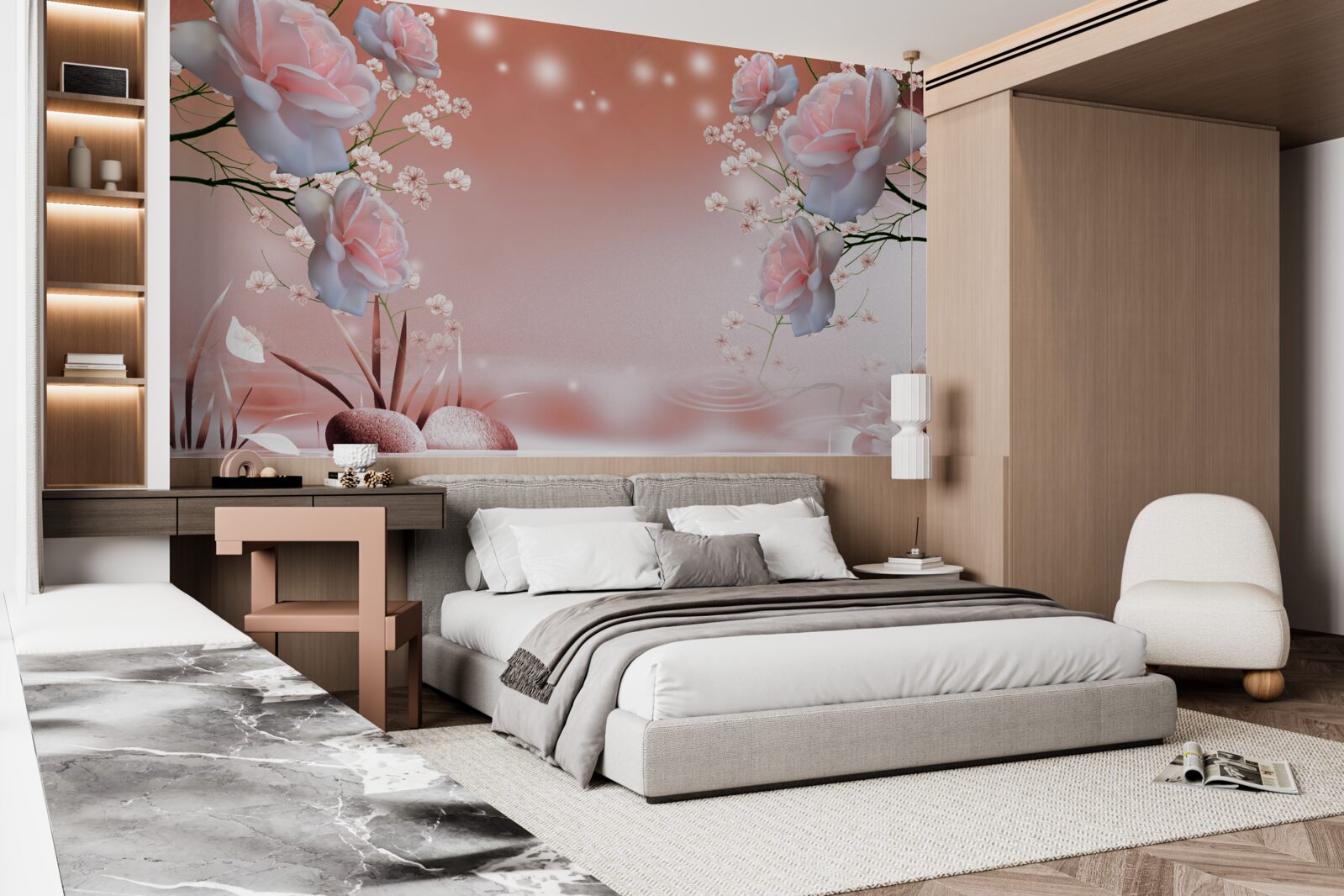 Fotobehang bloemen bij het water, knoppen gaan open