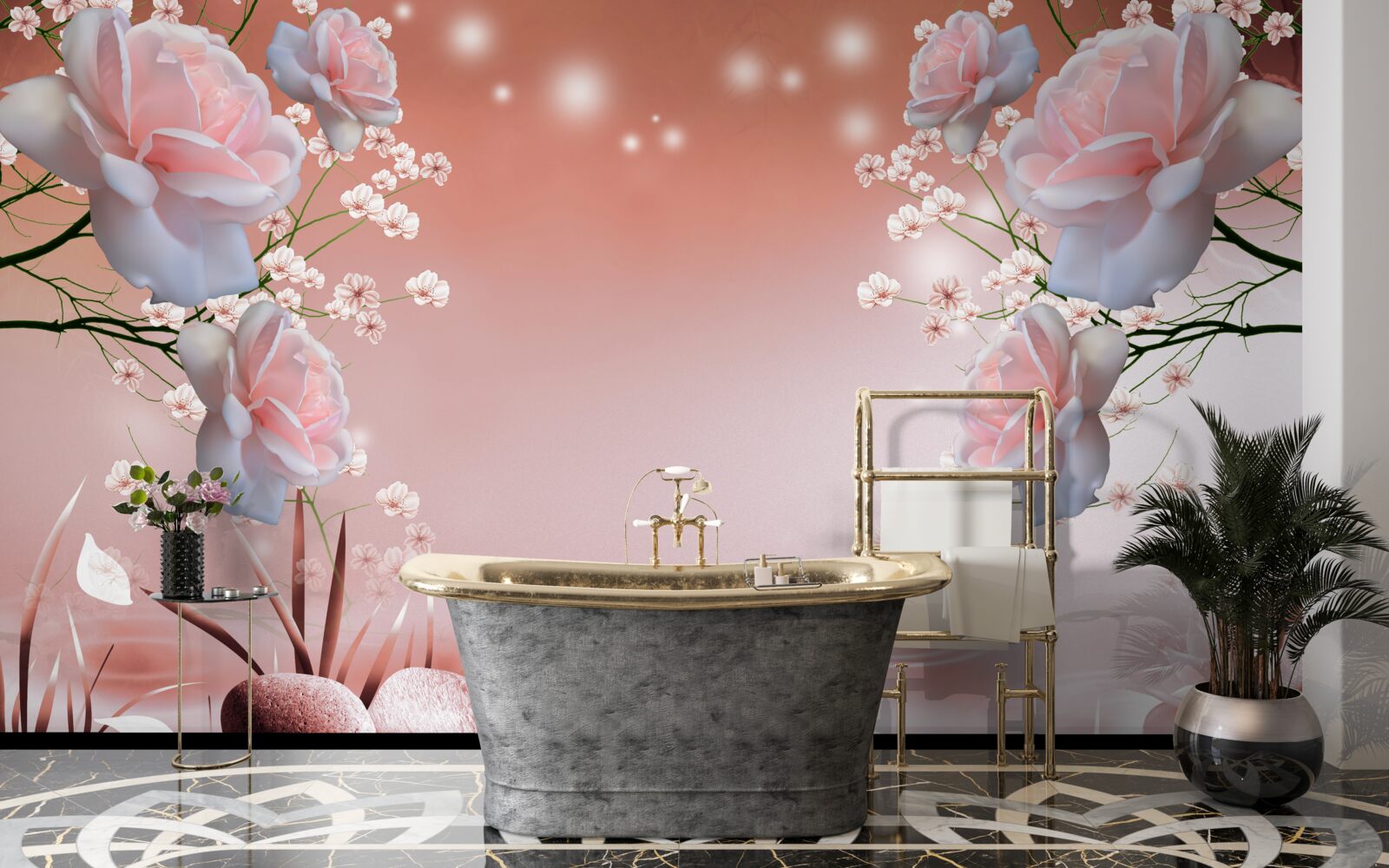 Fotobehang bloemen bij het water, knoppen gaan open