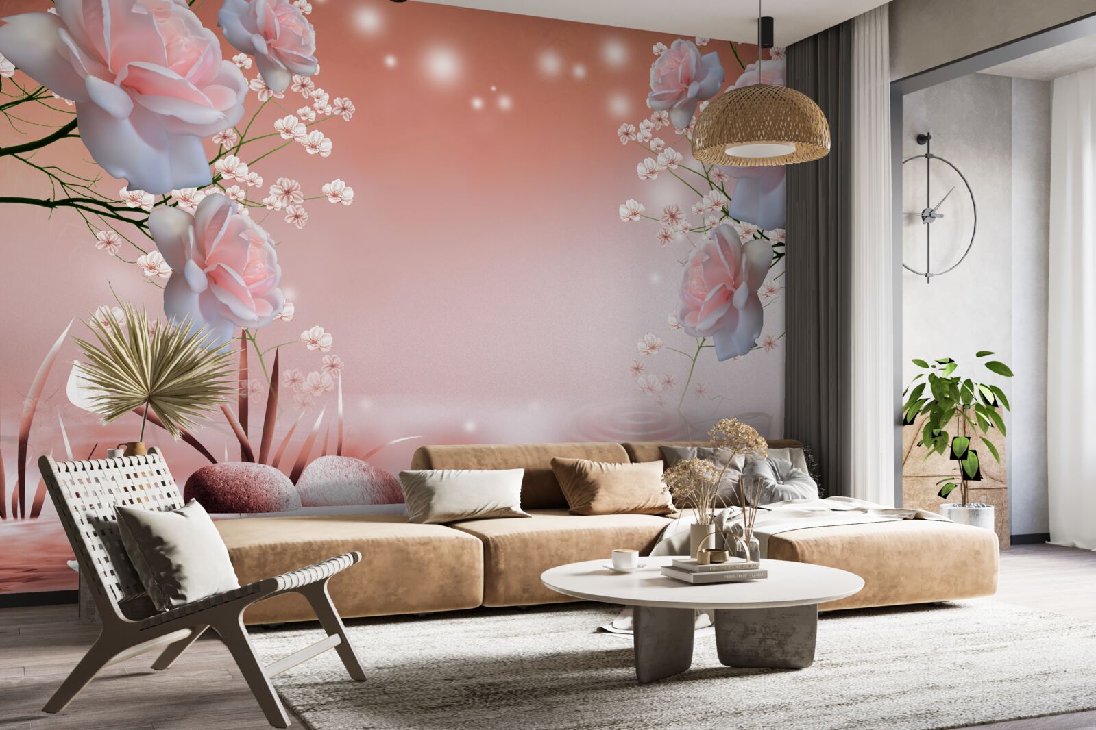 Fotobehang bloemen bij het water, knoppen gaan open