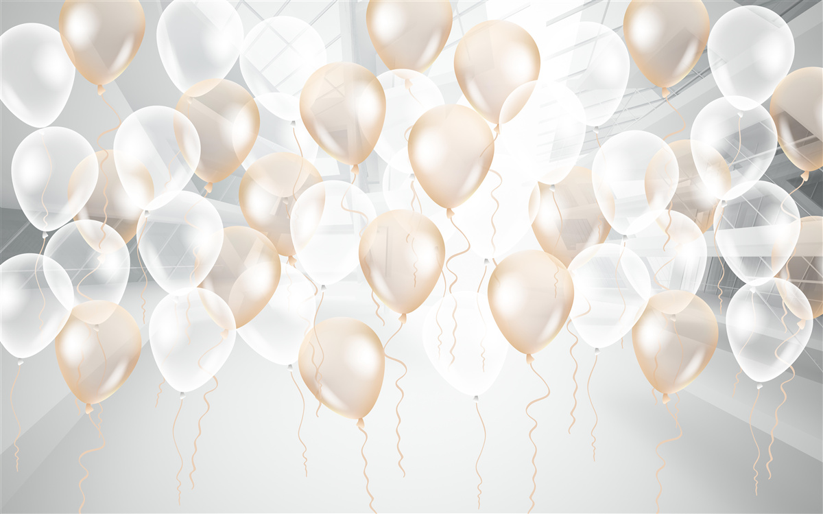 Fotobehang witte en gouden ballonnen