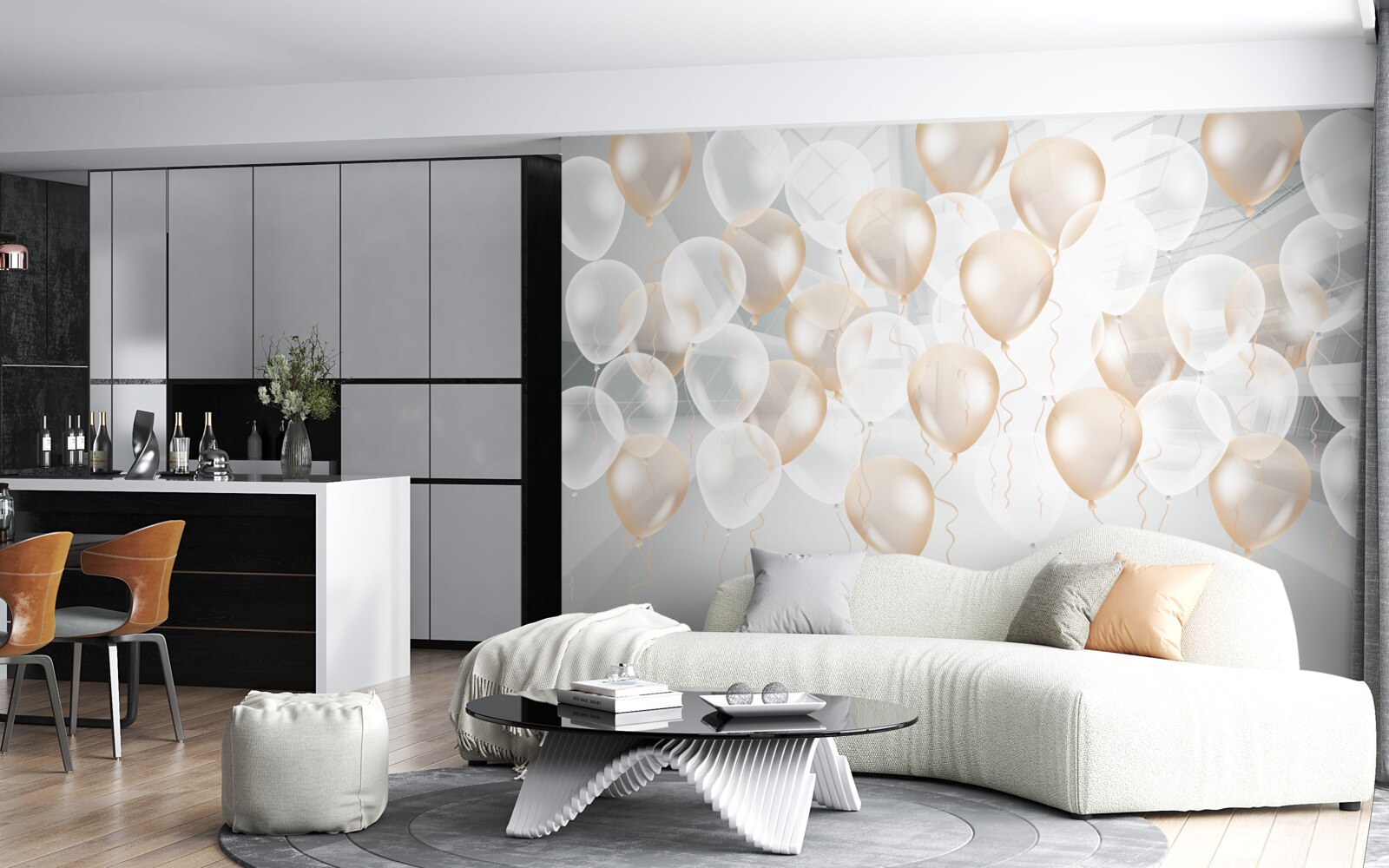 Fotobehang witte en gouden ballonnen