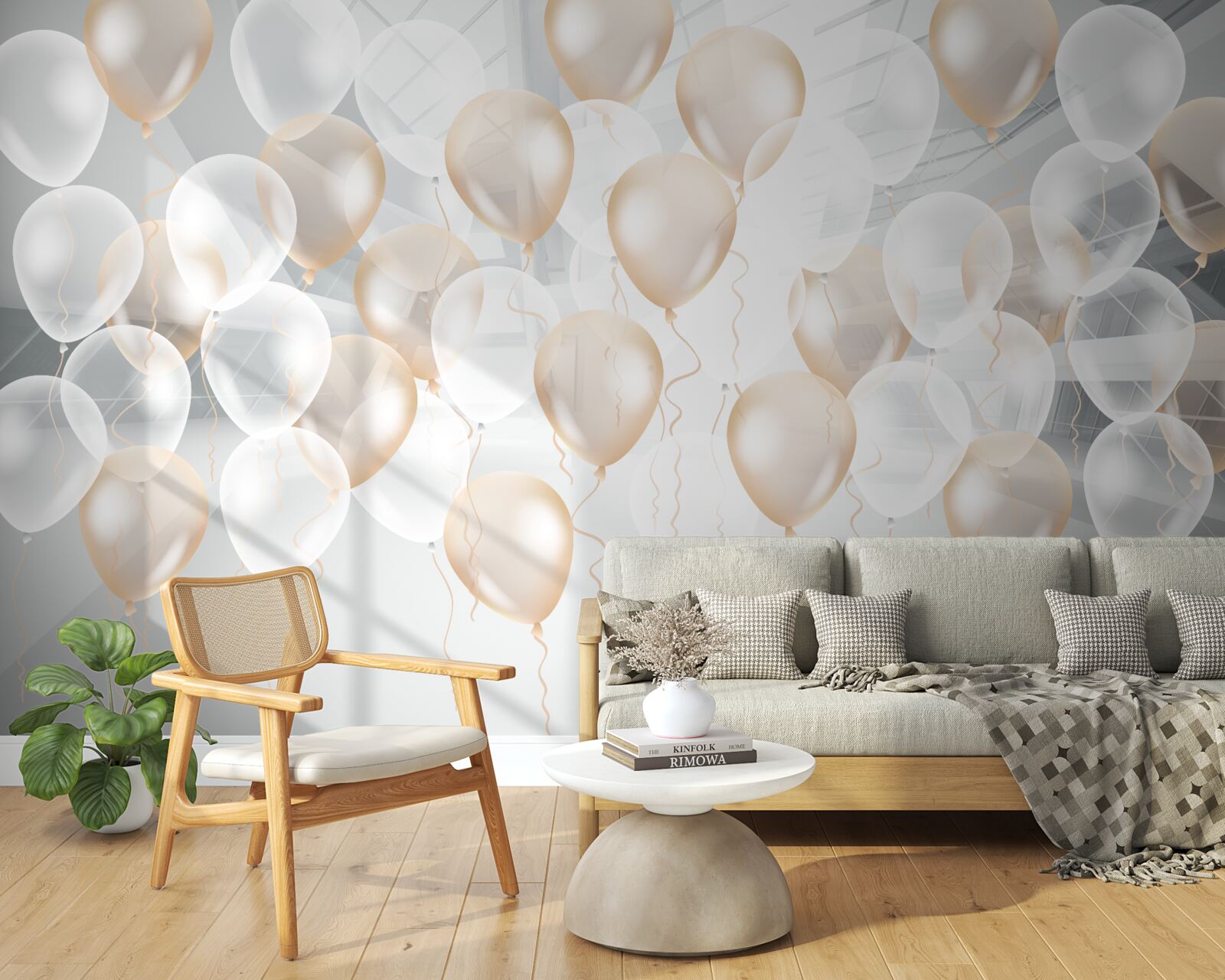 Fotobehang witte en gouden ballonnen