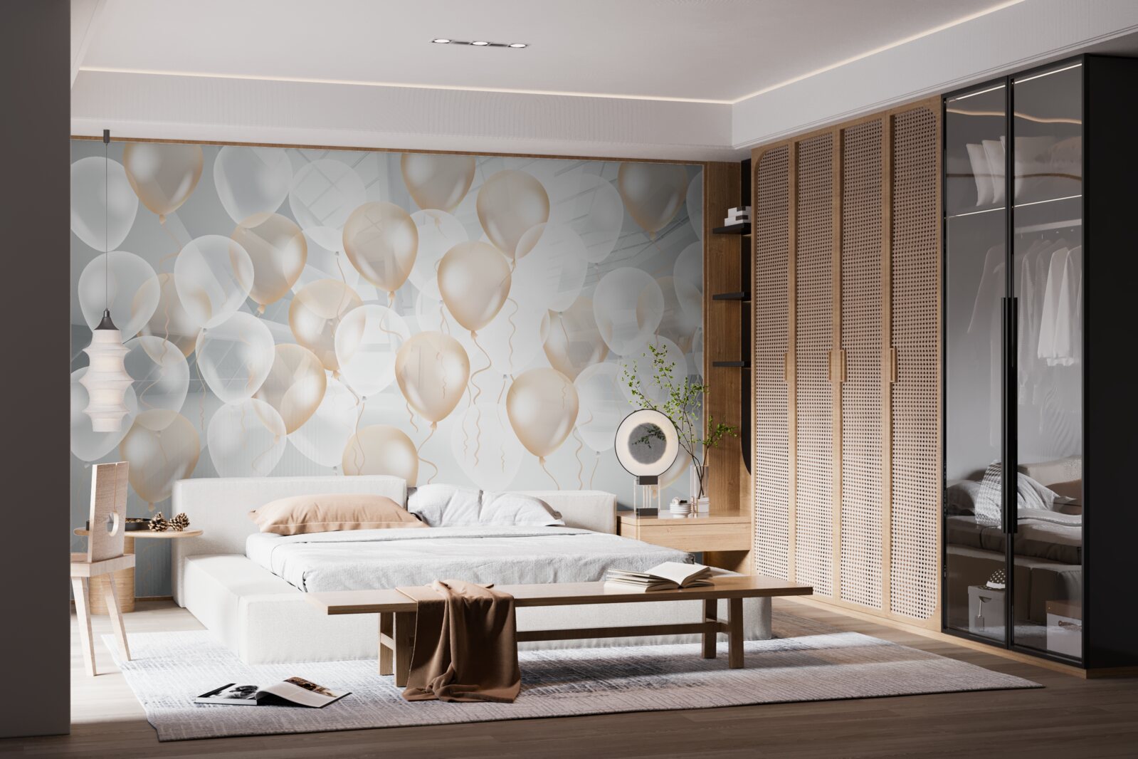 Fotobehang witte en gouden ballonnen