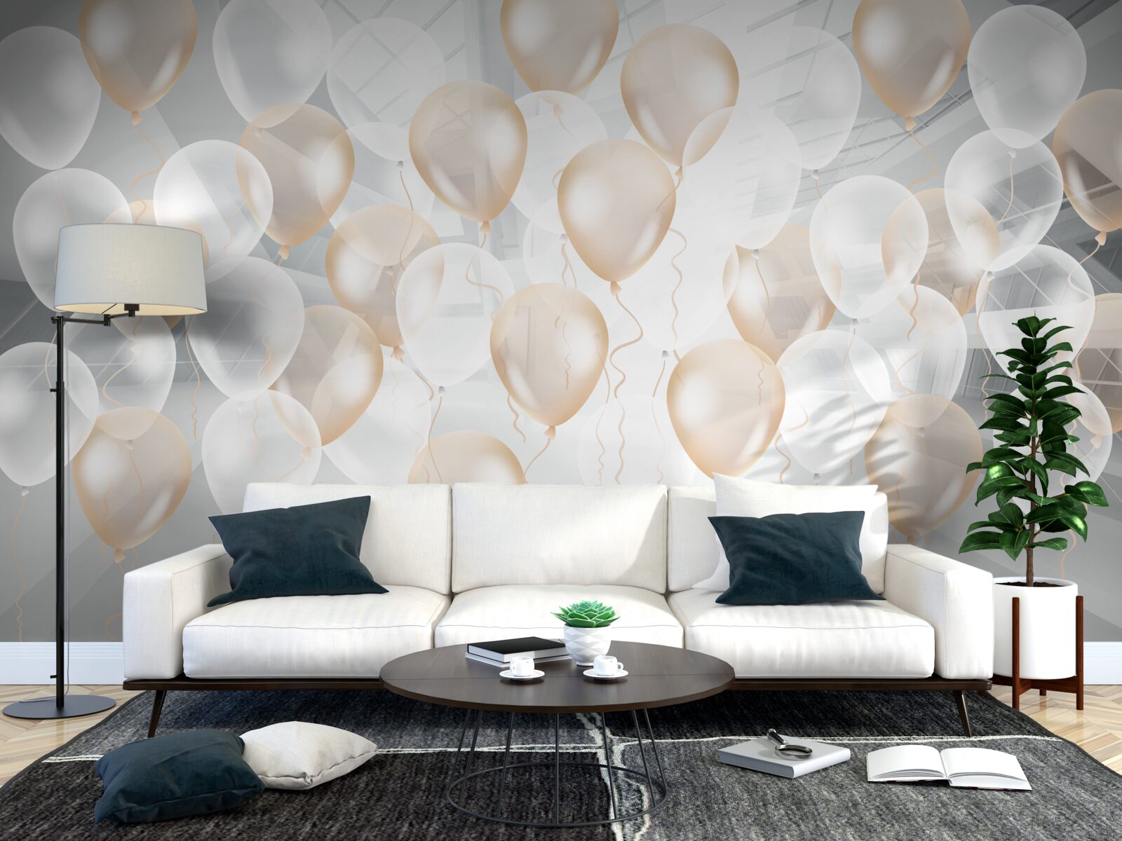 Fotobehang witte en gouden ballonnen