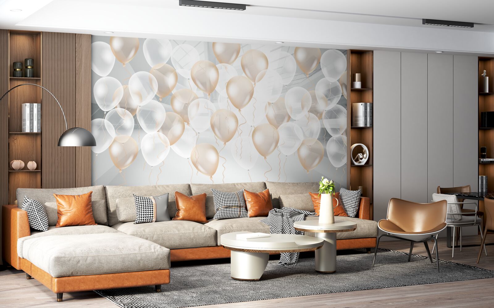 Fotobehang witte en gouden ballonnen