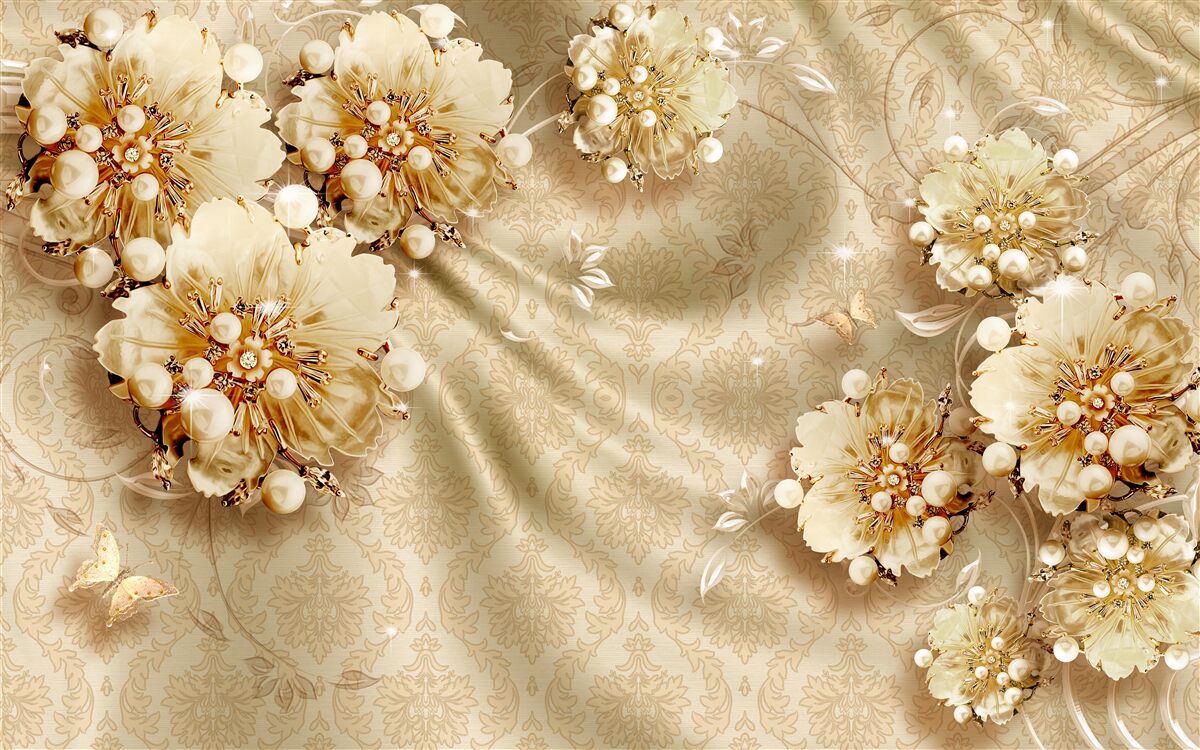 Fotobehang bloemen- en zijdetinten gedomineerd door bruintinten