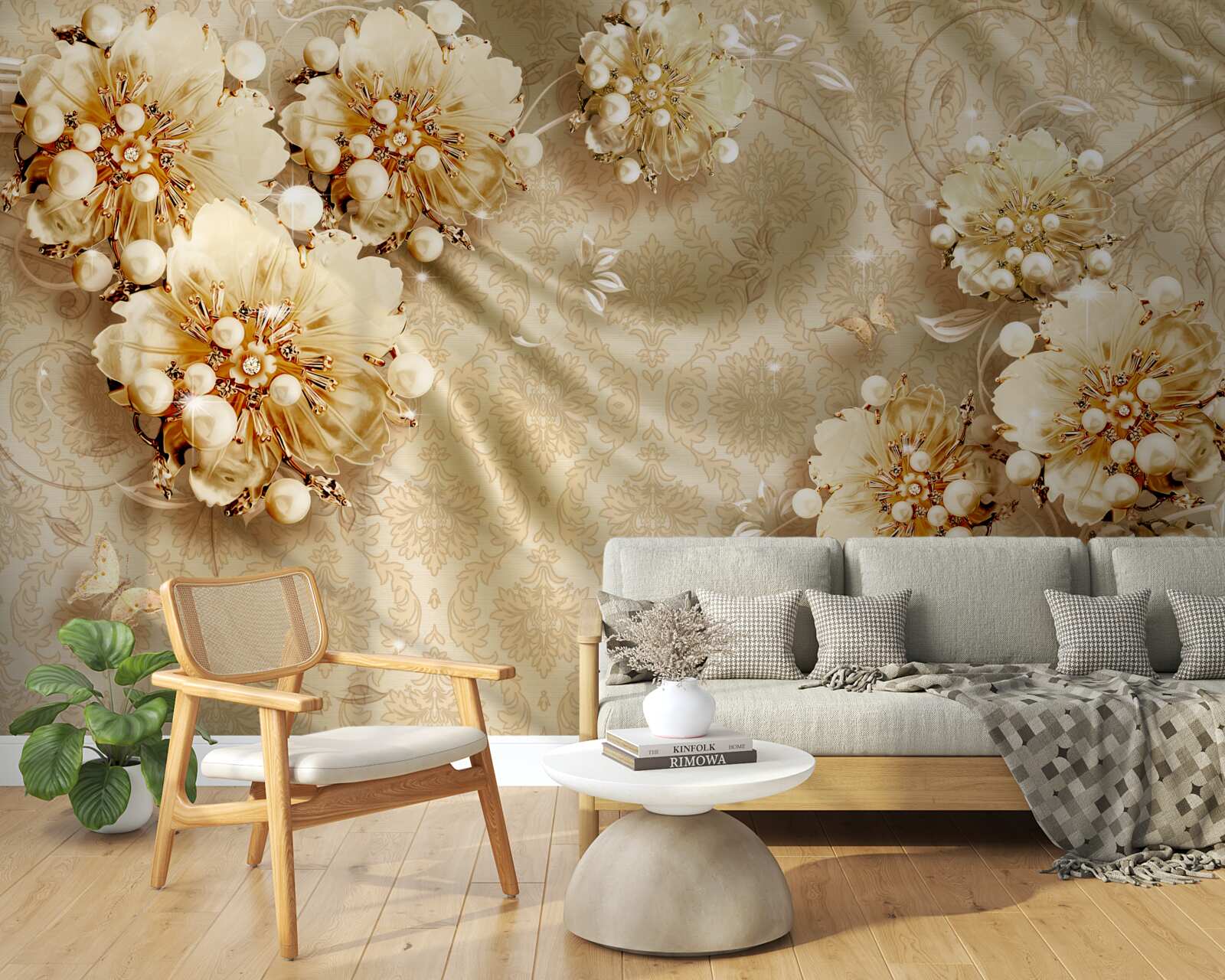 Fotobehang bloemen- en zijdetinten gedomineerd door bruintinten