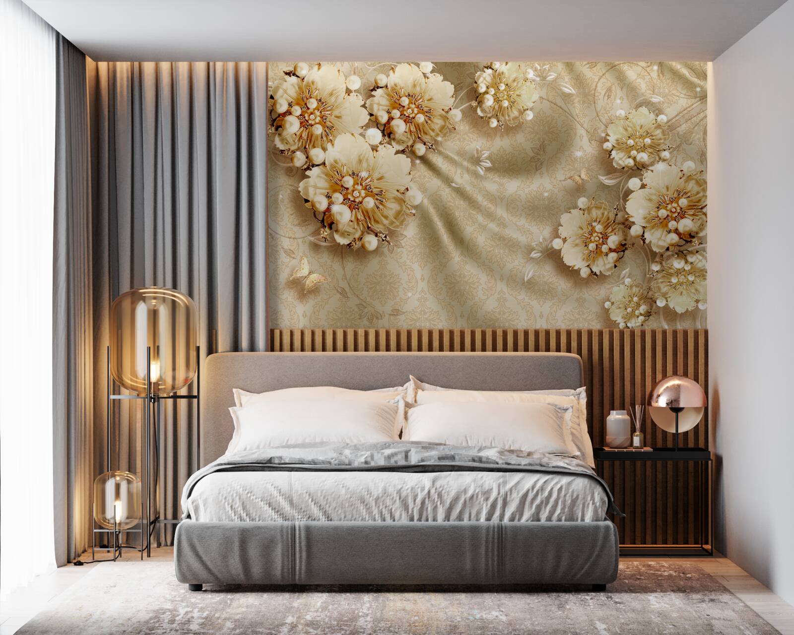 Fotobehang bloemen- en zijdetinten gedomineerd door bruintinten