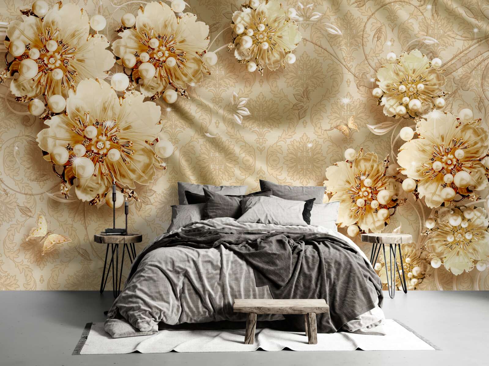 Fotobehang bloemen- en zijdetinten gedomineerd door bruintinten