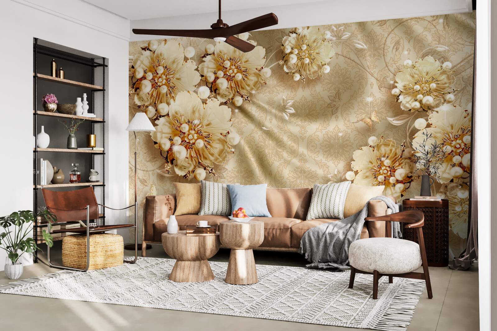 Fotobehang bloemen- en zijdetinten gedomineerd door bruintinten