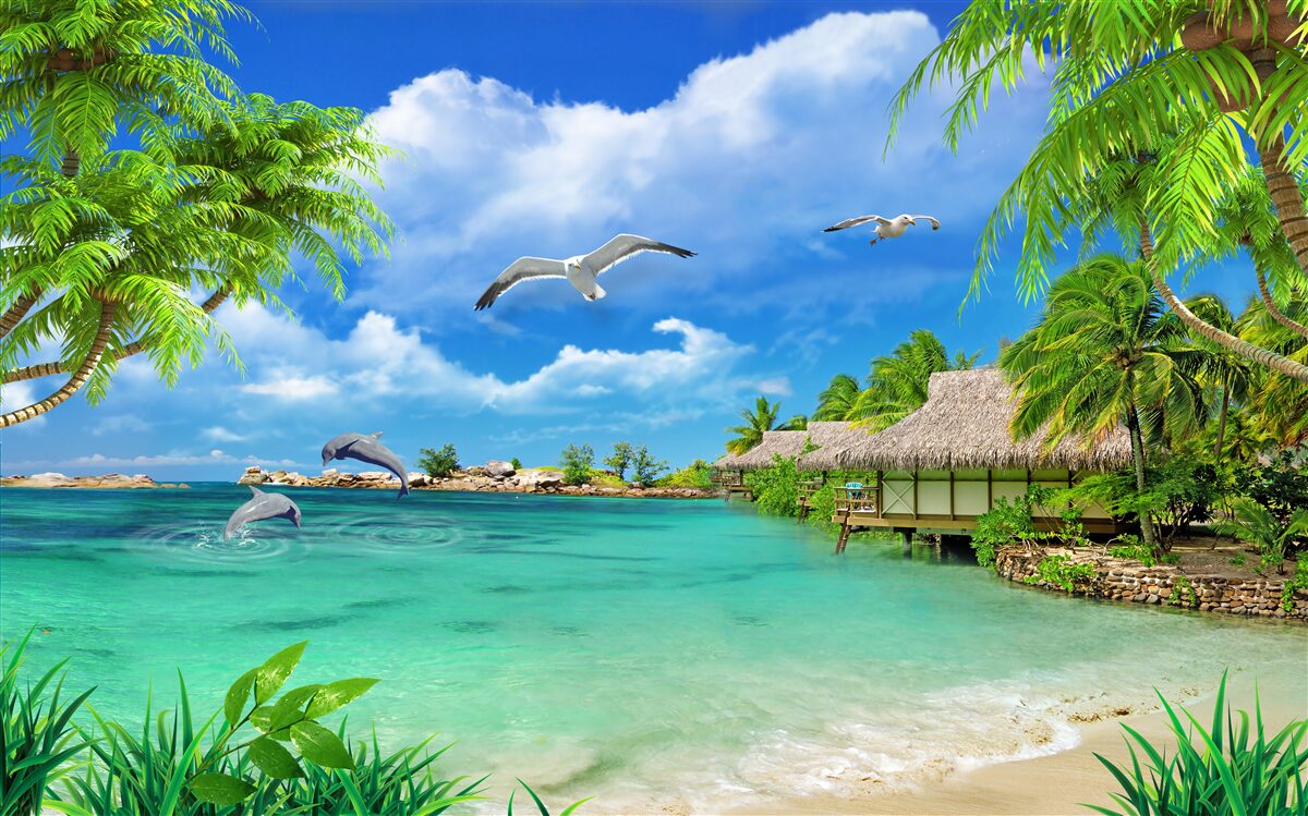 Fotobehang tropische kust met azuurblauw water