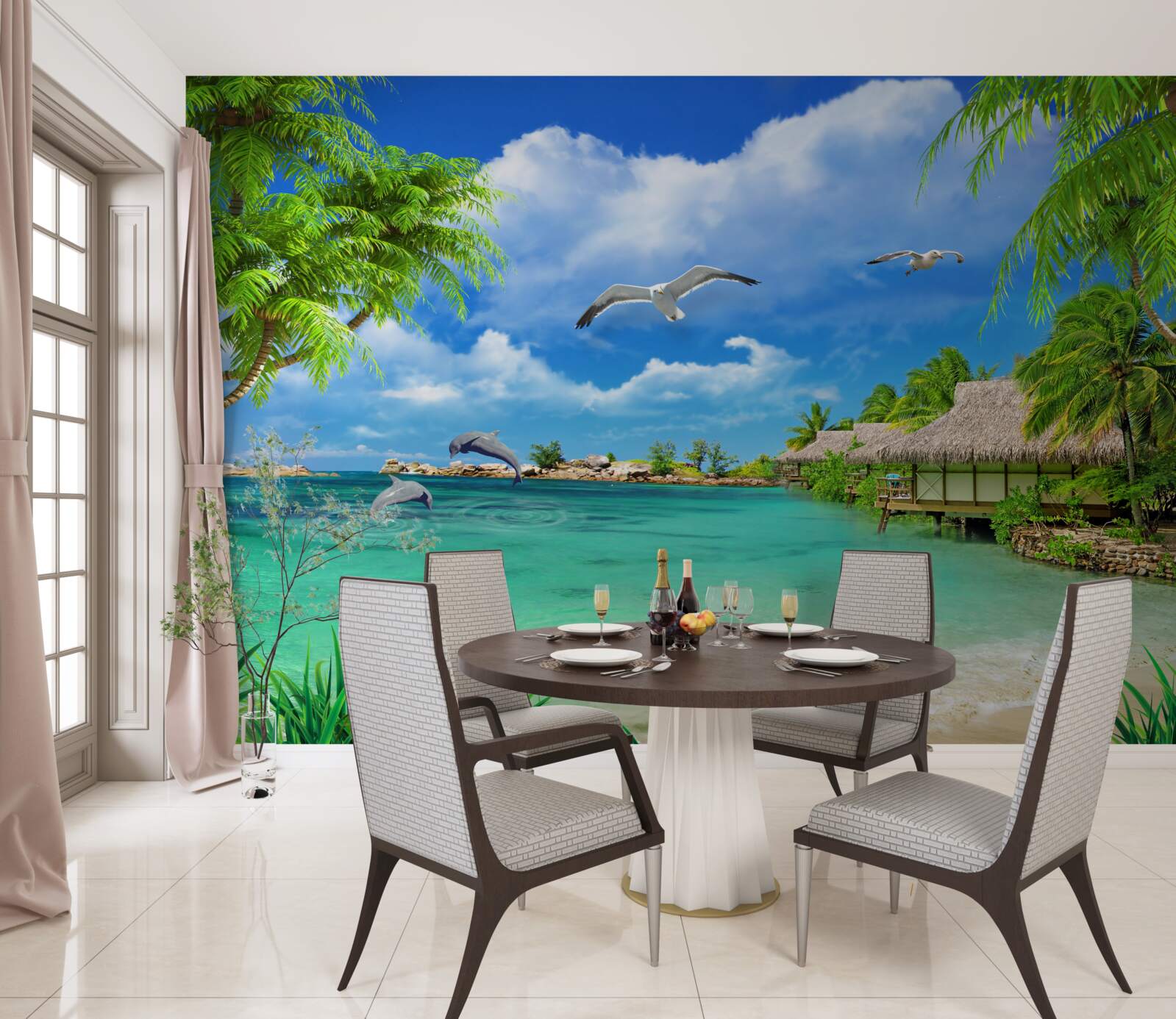 Fotobehang tropische kust met azuurblauw water