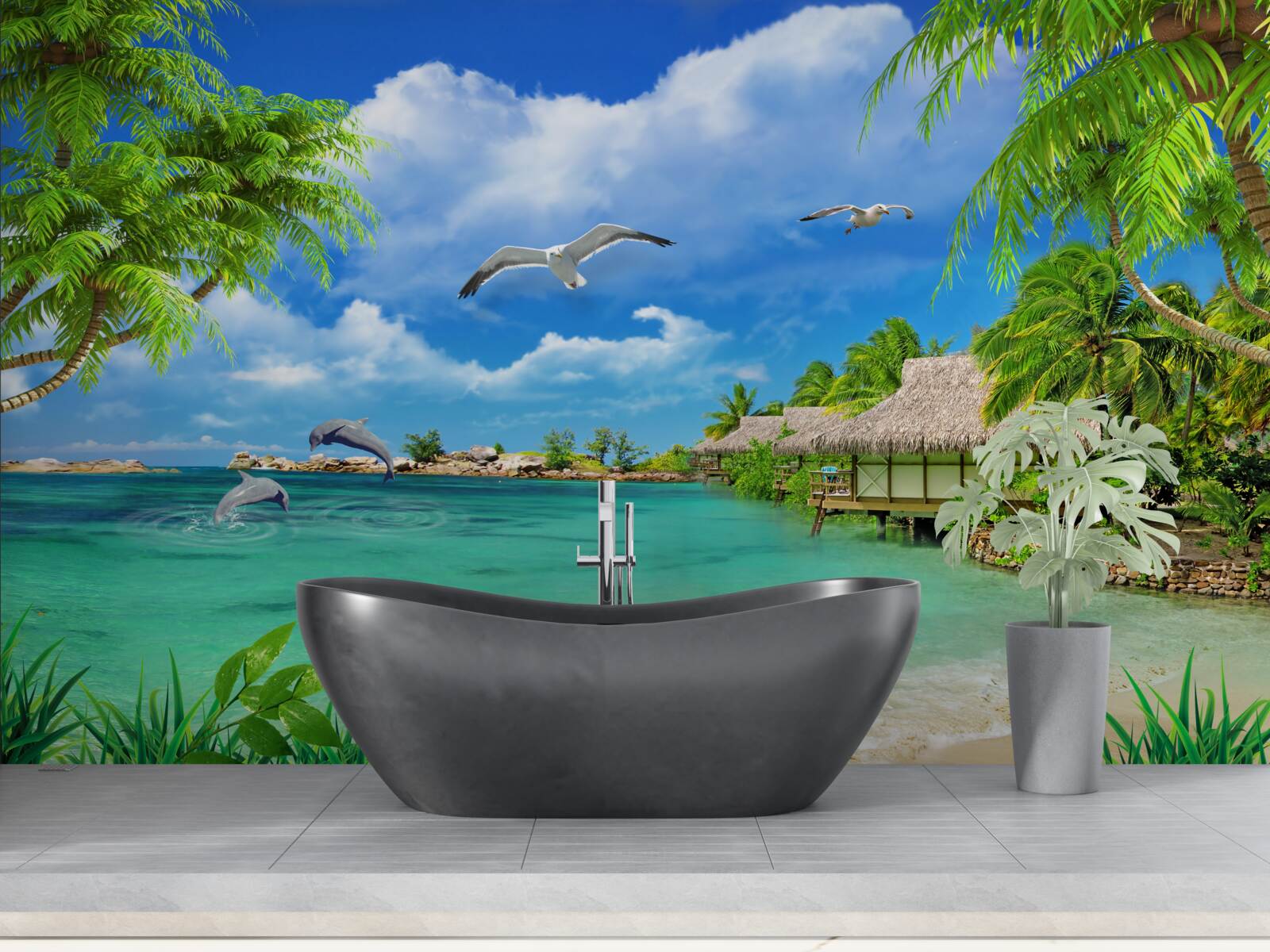 Fotobehang tropische kust met azuurblauw water