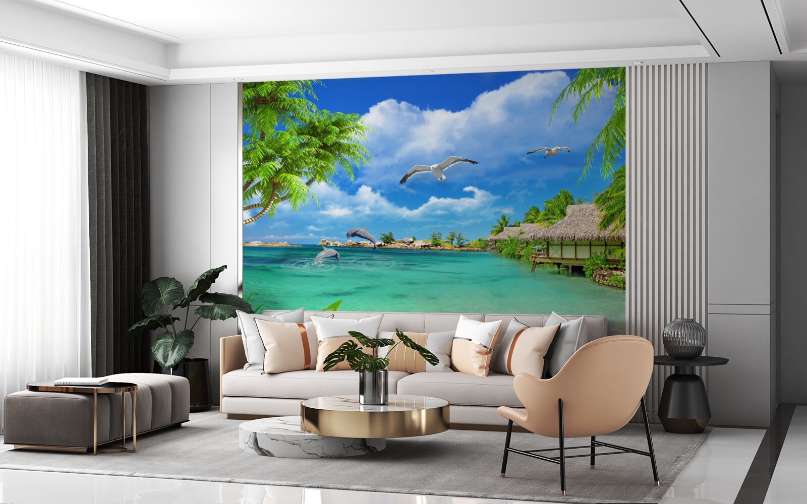 Fotobehang tropische kust met azuurblauw water