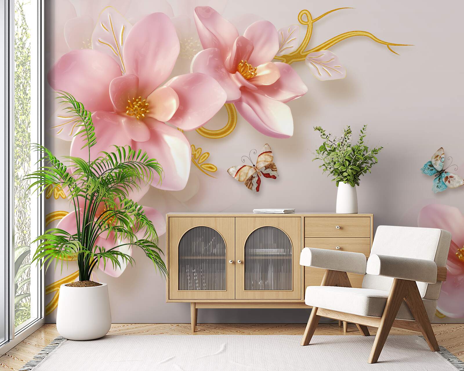 Fotobehang aantrekkelijke bloemen van roze porselein