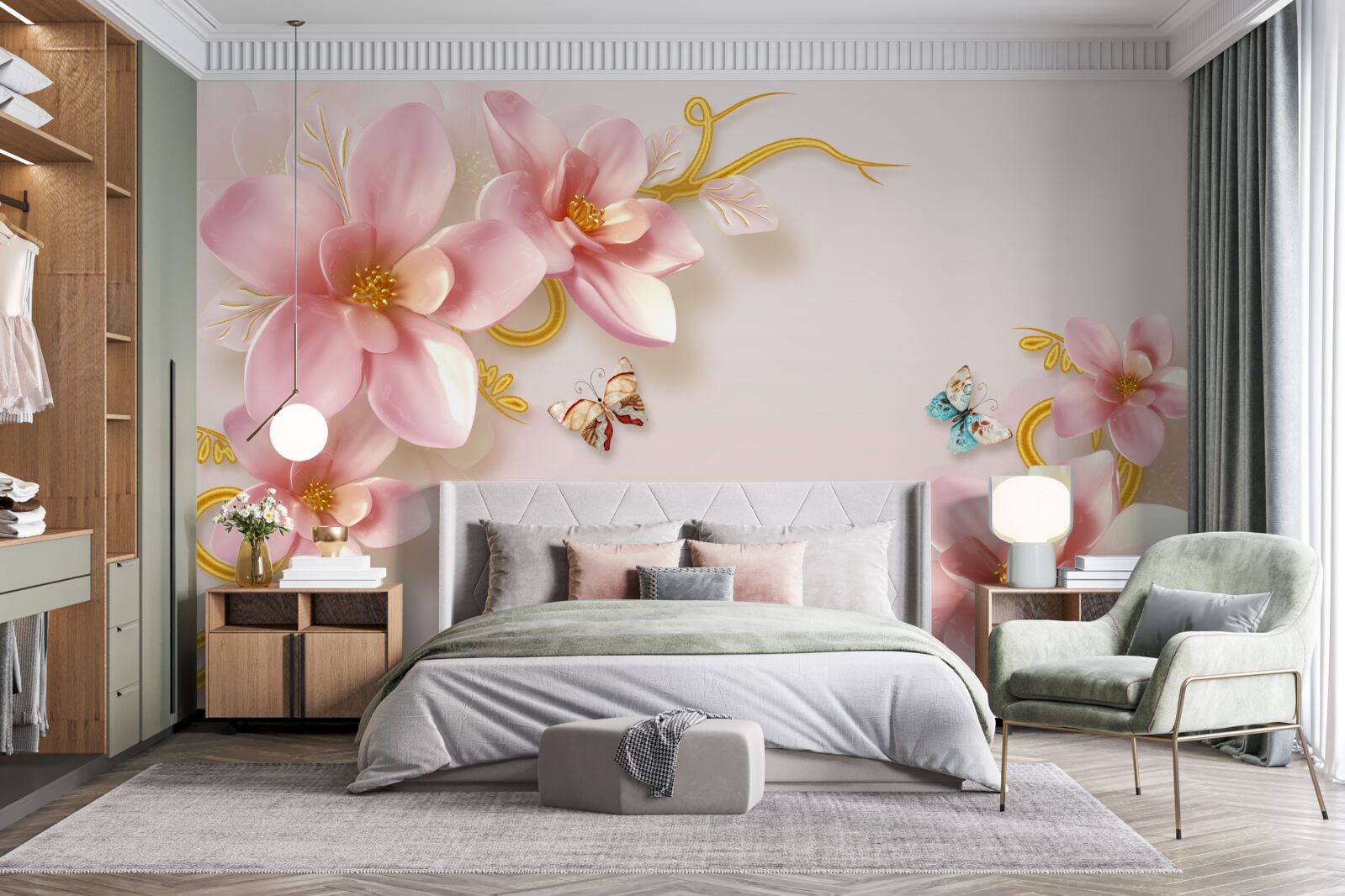 Fotobehang aantrekkelijke bloemen van roze porselein