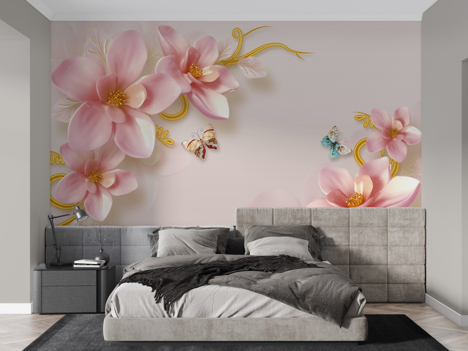 Fotobehang aantrekkelijke bloemen van roze porselein