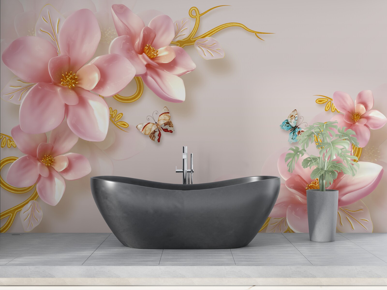 Fotobehang aantrekkelijke bloemen van roze porselein