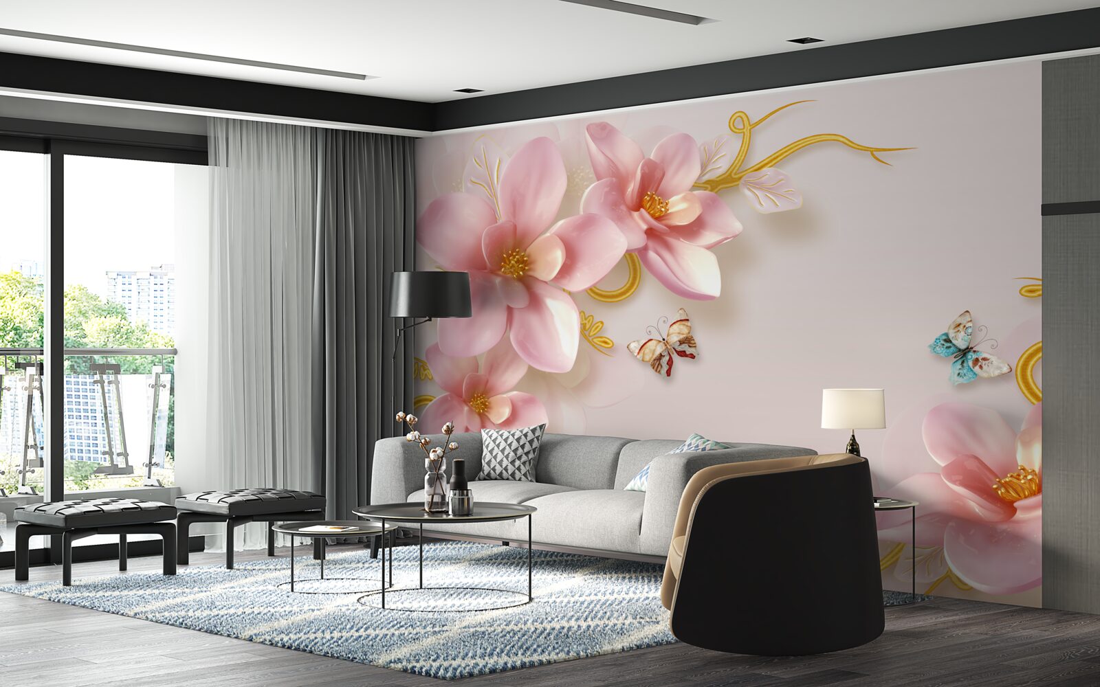 Fotobehang aantrekkelijke bloemen van roze porselein