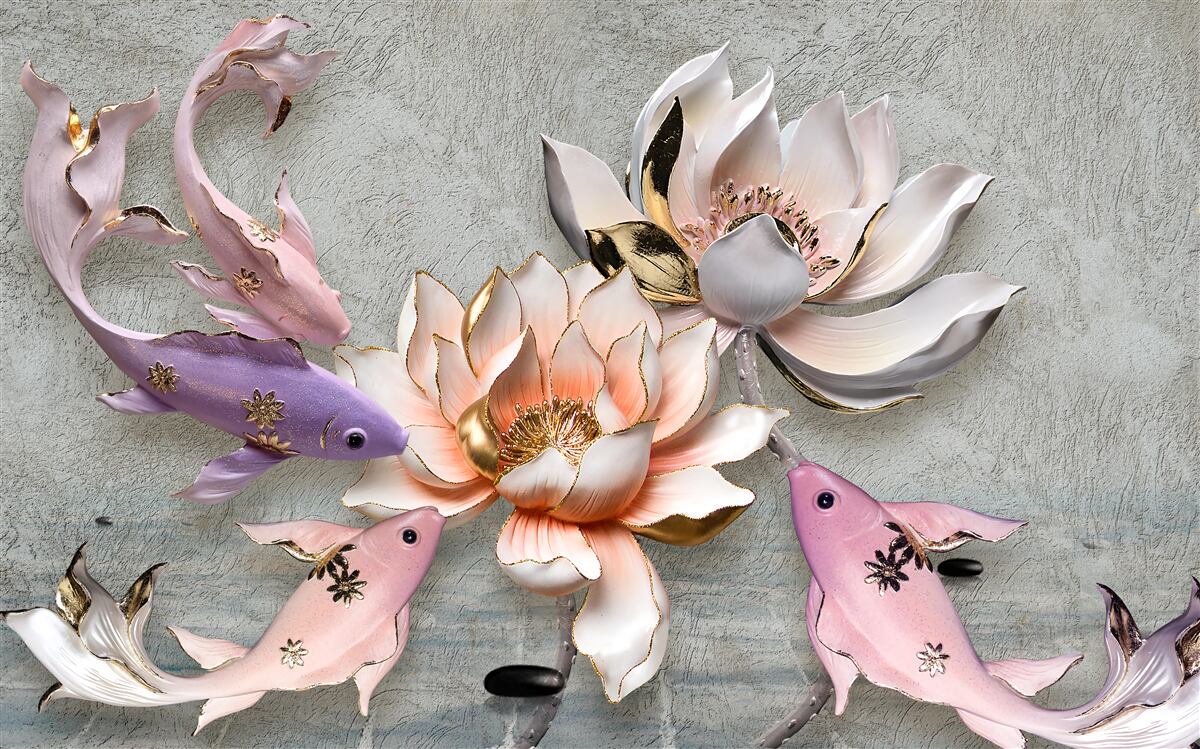 Fotobehang bloemen bij een meer waarin zwanen zwemmen