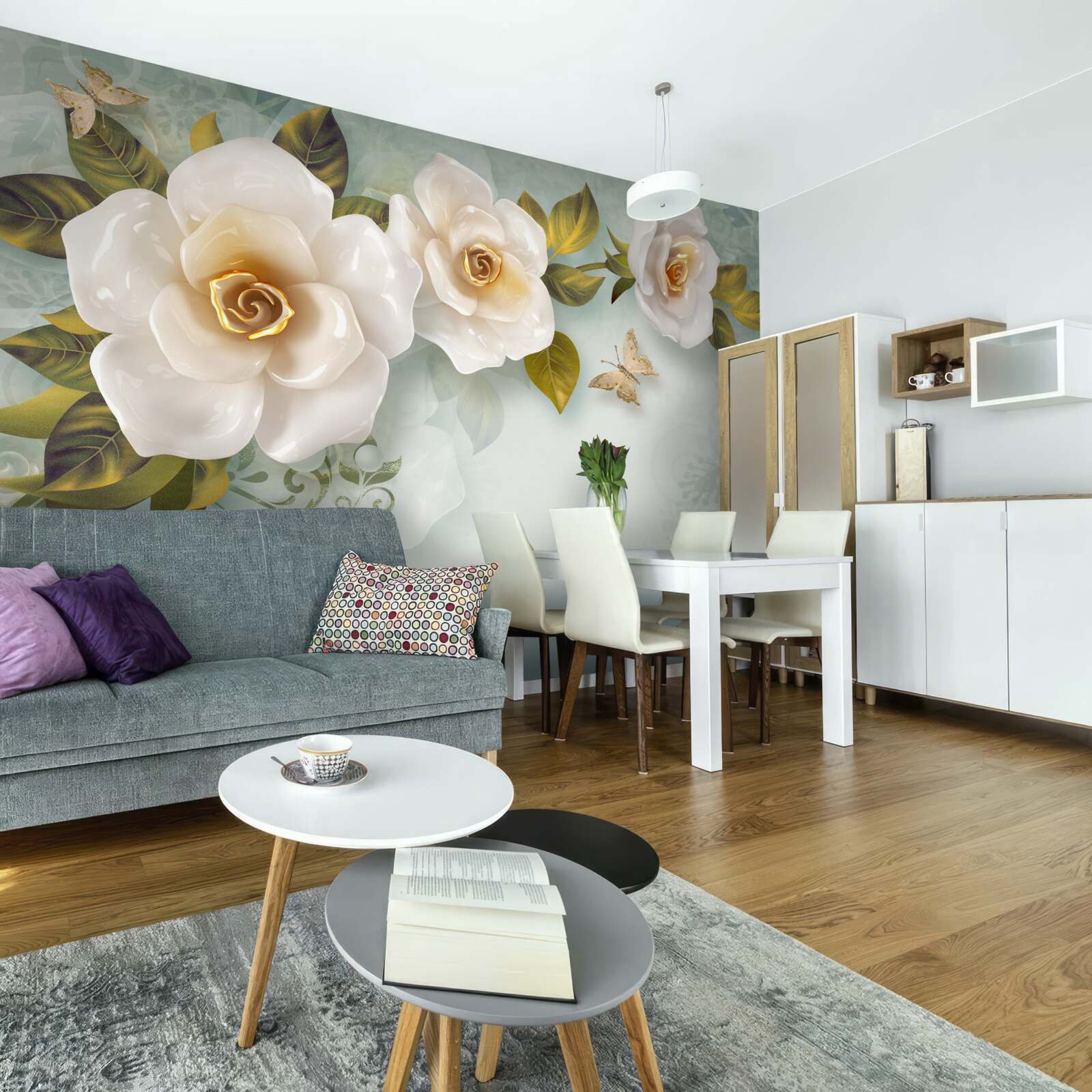 Fotobehang rozen in beige lak