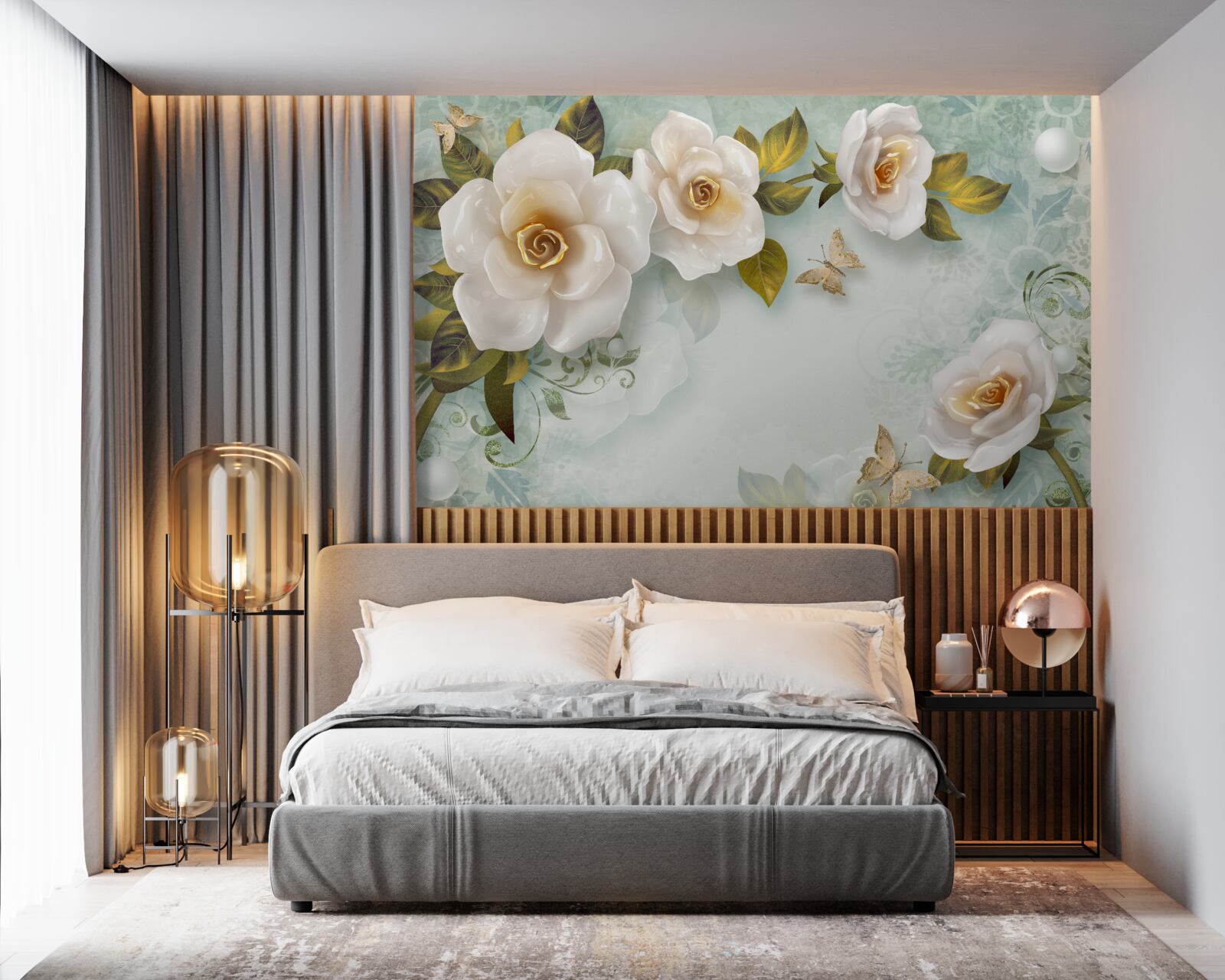 Fotobehang rozen in beige lak