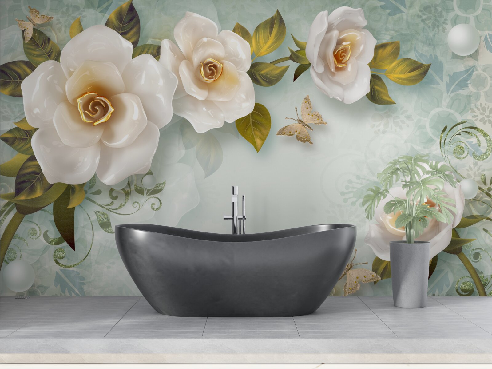 Fotobehang rozen in beige lak