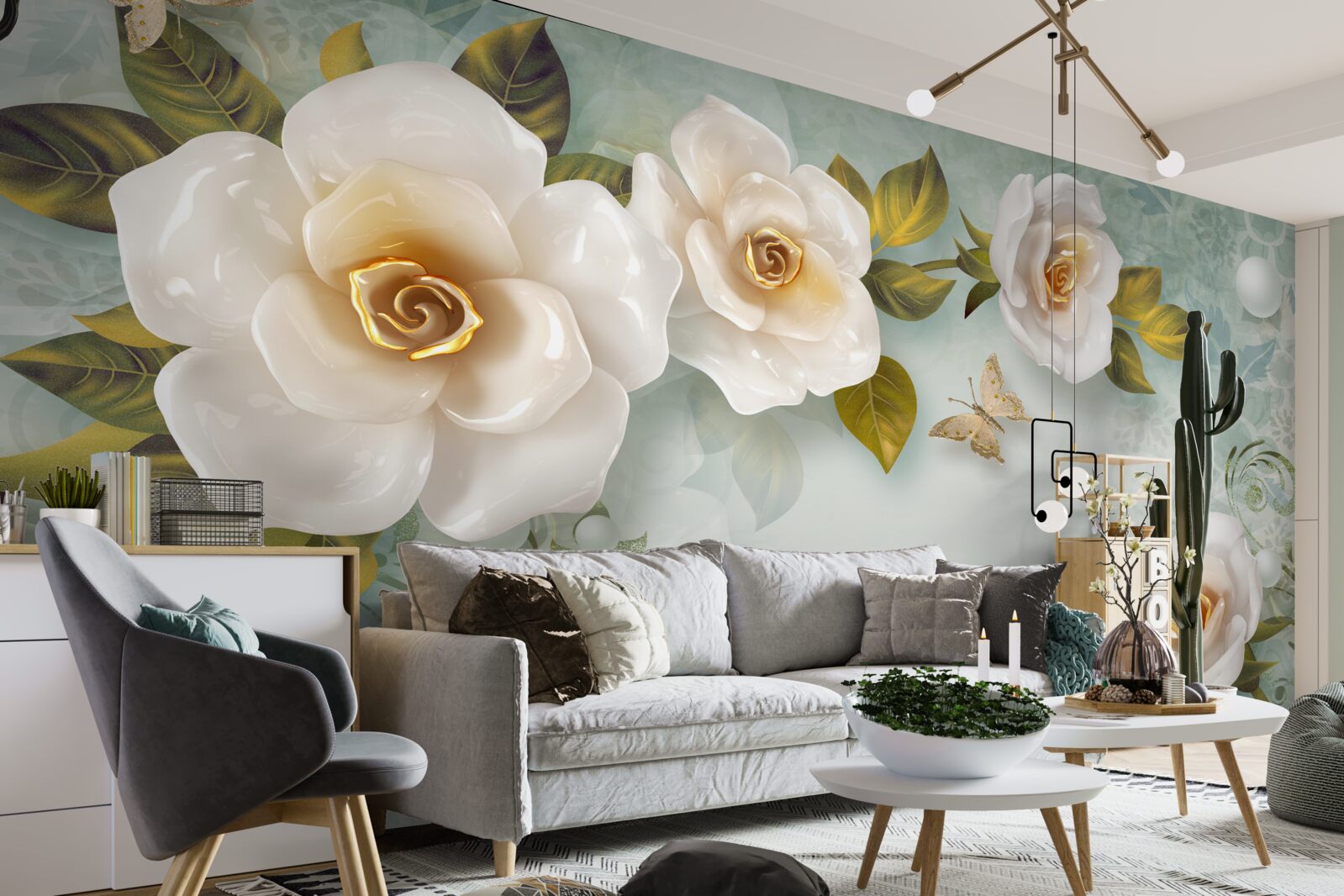 Fotobehang rozen in beige lak