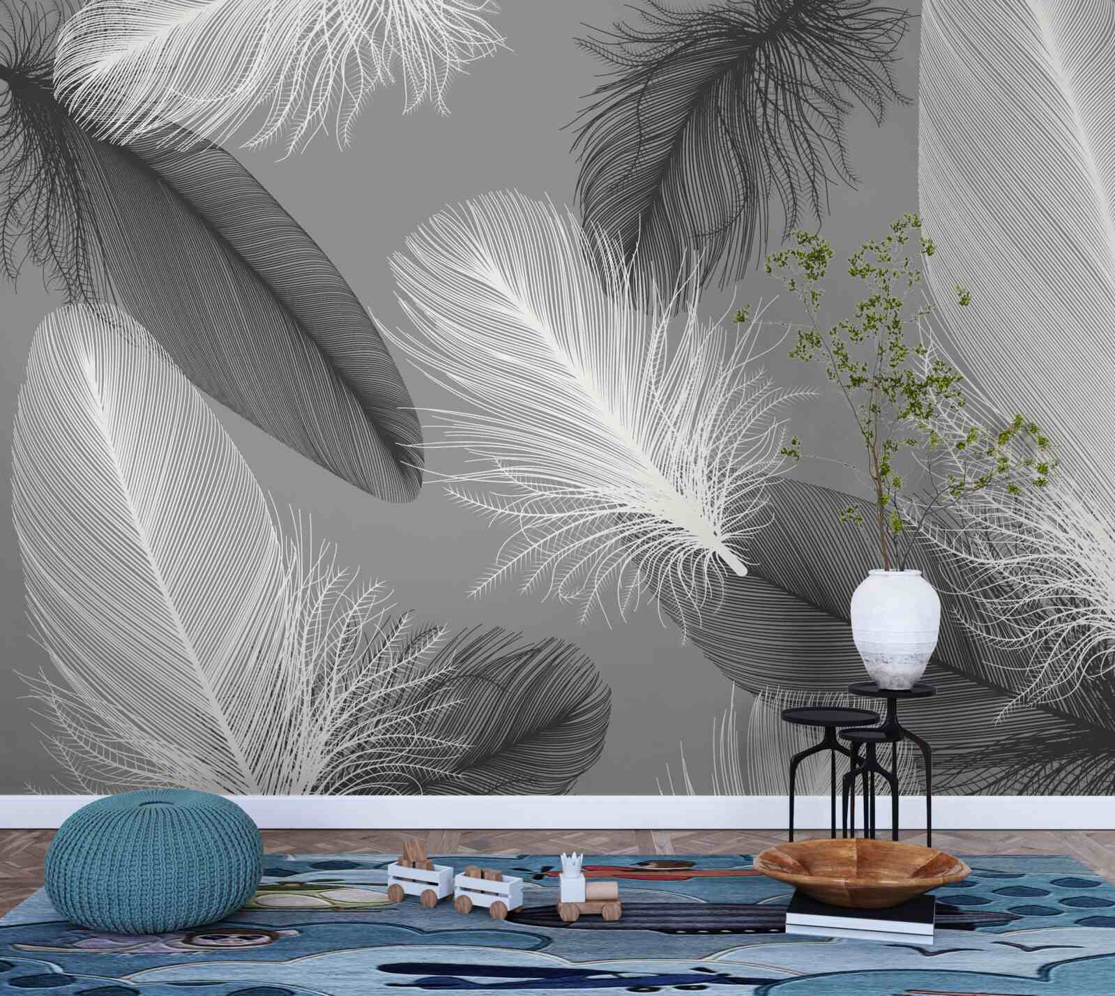 Fotobehang zilveren en lichte pluizige borden