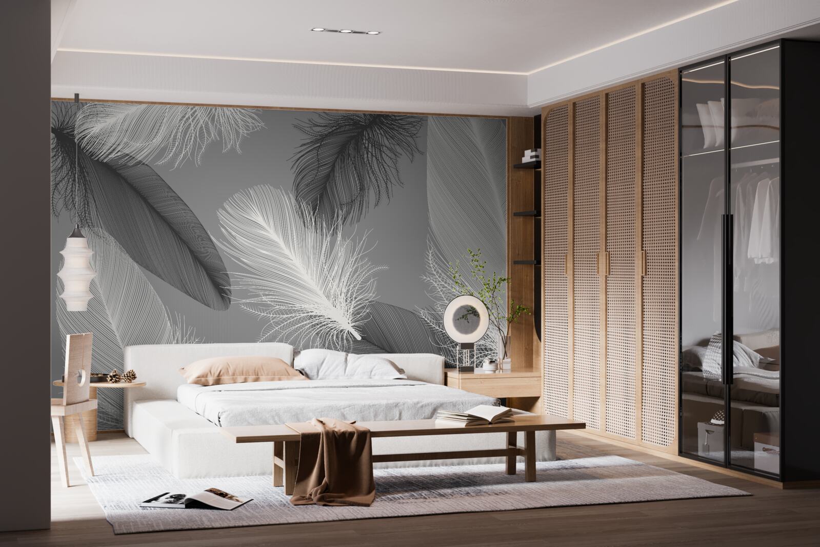 Fotobehang zilveren en lichte pluizige borden