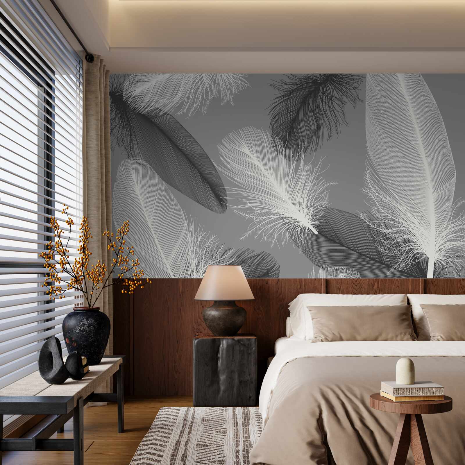 Fotobehang zilveren en lichte pluizige borden