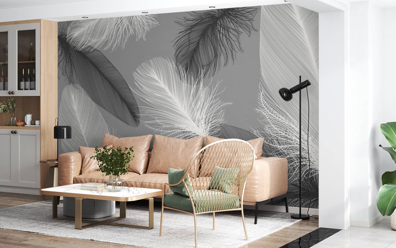 Fotobehang zilveren en lichte pluizige borden