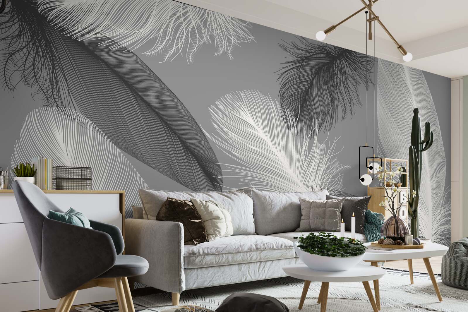 Fotobehang zilveren en lichte pluizige borden