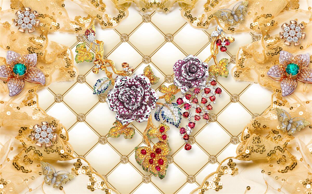 Fotobehang herfstbloemen van goud en steen