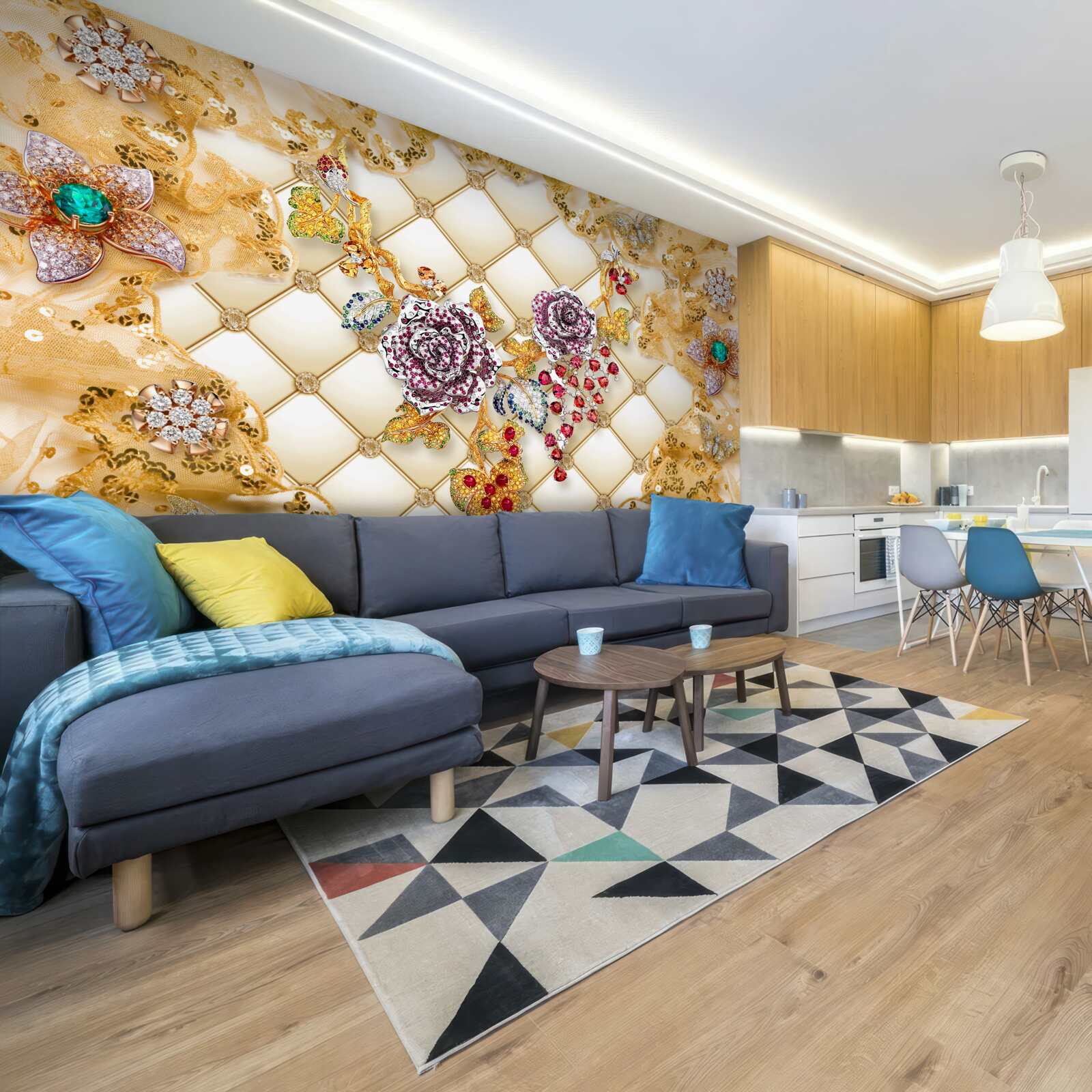 Fotobehang herfstbloemen van goud en steen