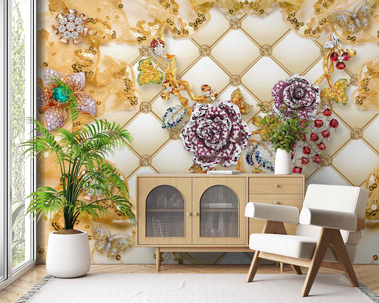 Fotobehang herfstbloemen van goud en steen