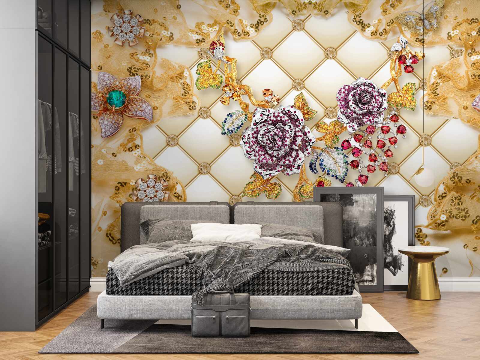 Fotobehang herfstbloemen van goud en steen