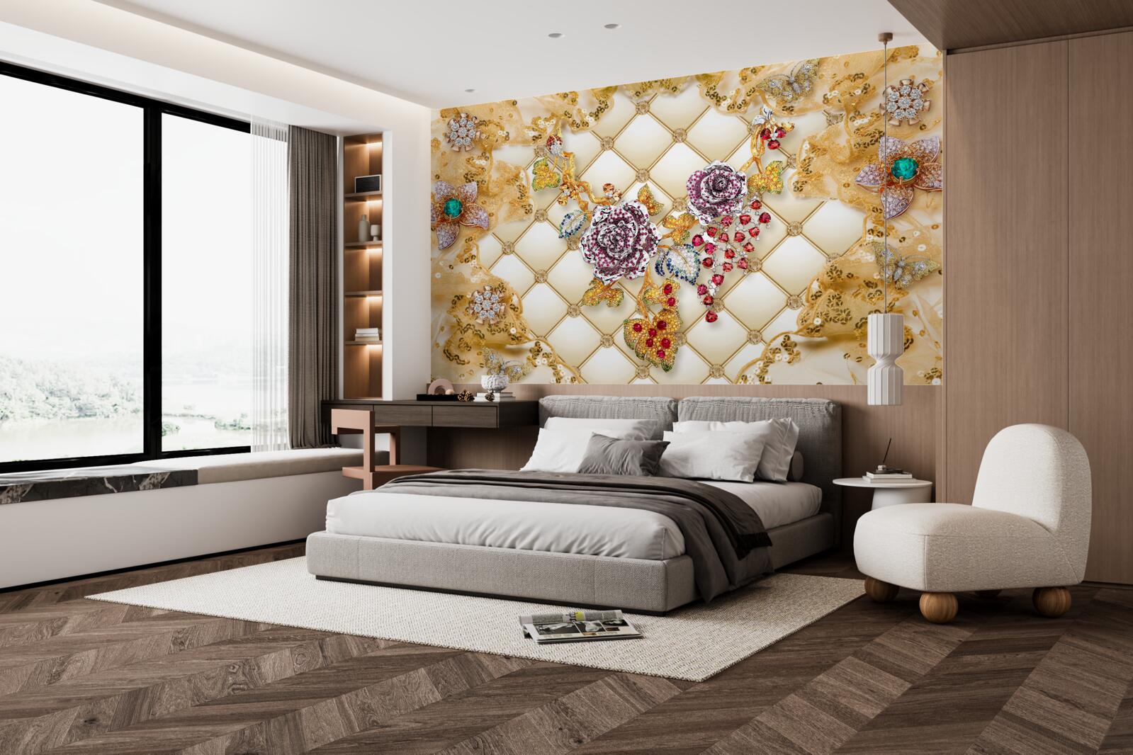 Fotobehang herfstbloemen van goud en steen