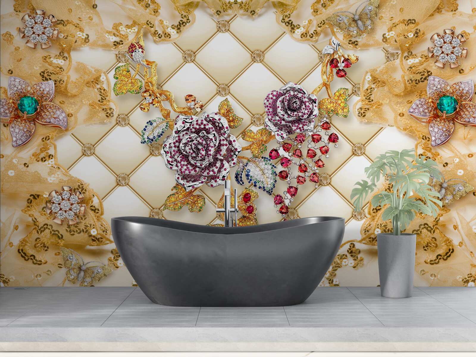 Fotobehang herfstbloemen van goud en steen